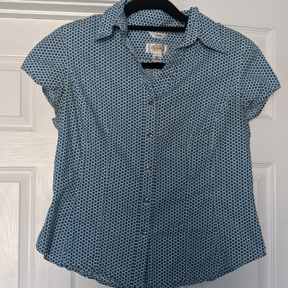 Talbots Blue Cap Sleeve Notched Collar Shirt - Picture 1 of 5